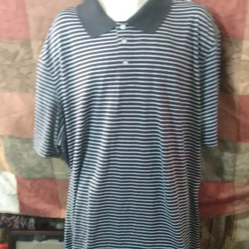 Men's Striped Polo Shirt - Black and White Brand Is Foundry Supply Co.
